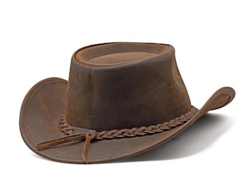 Men and Women Brown Genuine Leather Cowboy Western Hat