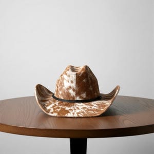 Chapéu de cowboy artesanal em couro legítimo marrom – Aba larga, estilo country. imagem 4
