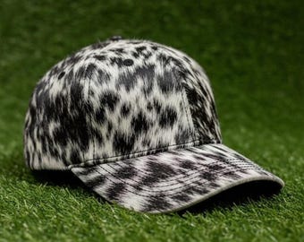 Handmade Black & White Hair-On Cowhide Baseball Cap – Western Ranch Style