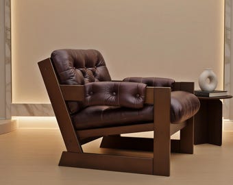 Mid Century Modern Leather Lounge Chair, Solid Wood Accent Chairs