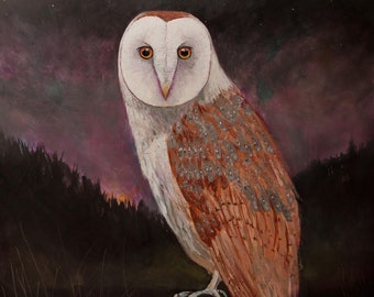 Barn OWL ART on CANVAS * Bird Animal Wall Art * Giclee print on canvas of original painting