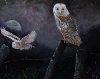 OWL *  Barn Owl Painting on Stretched CANVAS Ready to Hang, Bird Art, Art Print on Canvas
