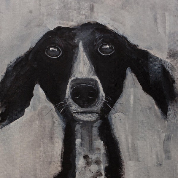 Dog lovers wall art ORIGINAL Black White DOG Canvas Prints Animal Giclee from the Mut Series of Paintings Whimsical pet portrait