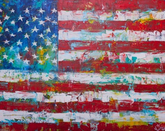 AMERICAN FLAG * USA Emblem * Art made in United States of American * Original Flag Painting * Free Shipping