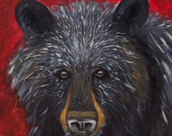 BLACK BEAR Giclee Print of Original Painting on Archival Stretched CANVAS, Nature Wildlife Animal painting signed and ready to hang