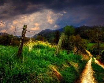 Country Road * MOUNTAIN LANDSCAPE  * Photo Art on Stretched Canvas Old Fenceline and Country Road Print Ready to Hang