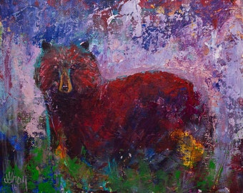 BEAR ORIGINAL PAINTING * Colorful Expressionist Style art painted on canvas panel ready for framing