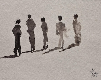 Silouhettes PEOPLE WALKING Together * Print on CANVAS * Black and White Modern Art * Contemporary wall art * Free Shipping to UsA