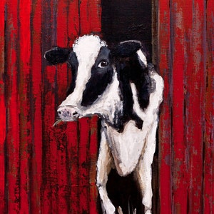 Farm Animal COW WALL ART Giclee Print on Canvas of the Original Painting, Stretched, Signed and Ready To Hang image 1