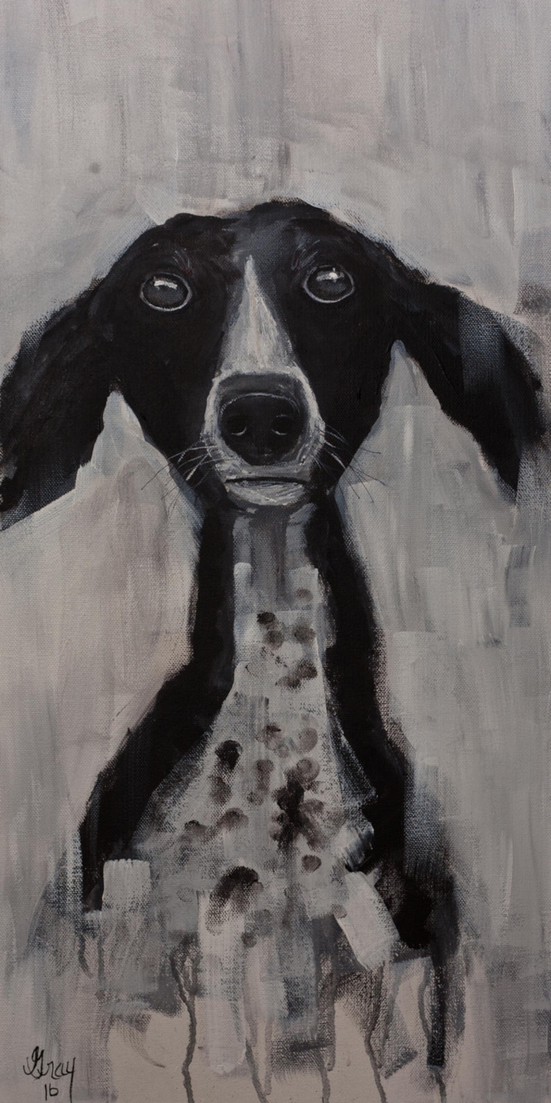 Dog lovers wall art ORIGINAL Black White DOG Canvas Prints Animal Giclee from the Mut Series of Paintings Whimsical pet portrait image 1