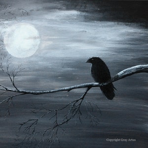 Edgar Alan Poe * THE RAVEN * Crow Print on CANVAS of the Original Painting Giclee print on canvas is stretched, signed and ready to hang