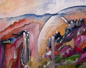 CONTEMPORARY CUBISM Abstract Painting * Southwestern Landscape Modern painting, bright colors, expressionist