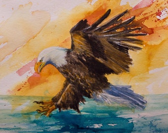 BALD EAGLE Watercolor Painting * American Symbol * Sea Eagle * Bird of Prey * Bird wall art * Canvas wall art * Colorful wall art