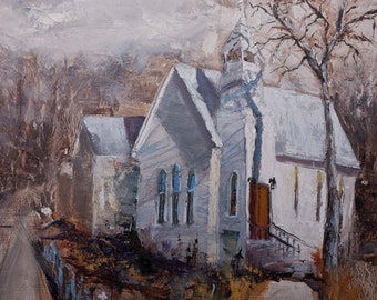 CHURCH Mountain Chapel painting * Mountain Church * Original Framed Oil Painting * Canvas * Prints Available