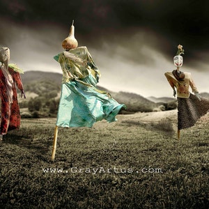 SCARECROWS PRINT on CANVAS Fun Surreal Scarecrows Dance as the West Windz Blow, Dark Fantasy Photography on Canvas Ready to Hang image 1