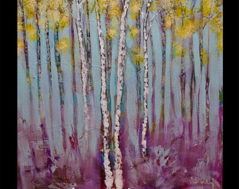 Birch Trees Giclee Print on Canvas, Fall Colors, Ready to Hang