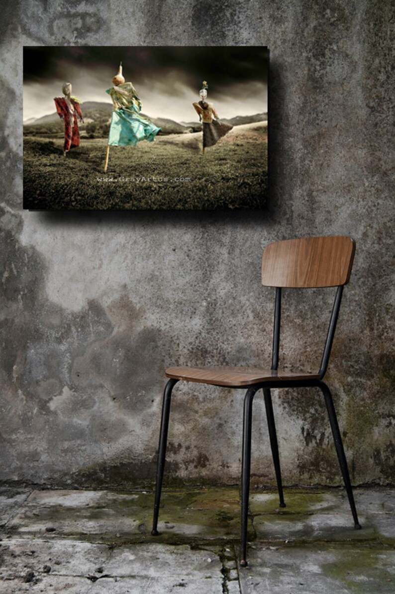 SCARECROWS PRINT on CANVAS Fun Surreal Scarecrows Dance as the West Windz Blow, Dark Fantasy Photography on Canvas Ready to Hang image 2