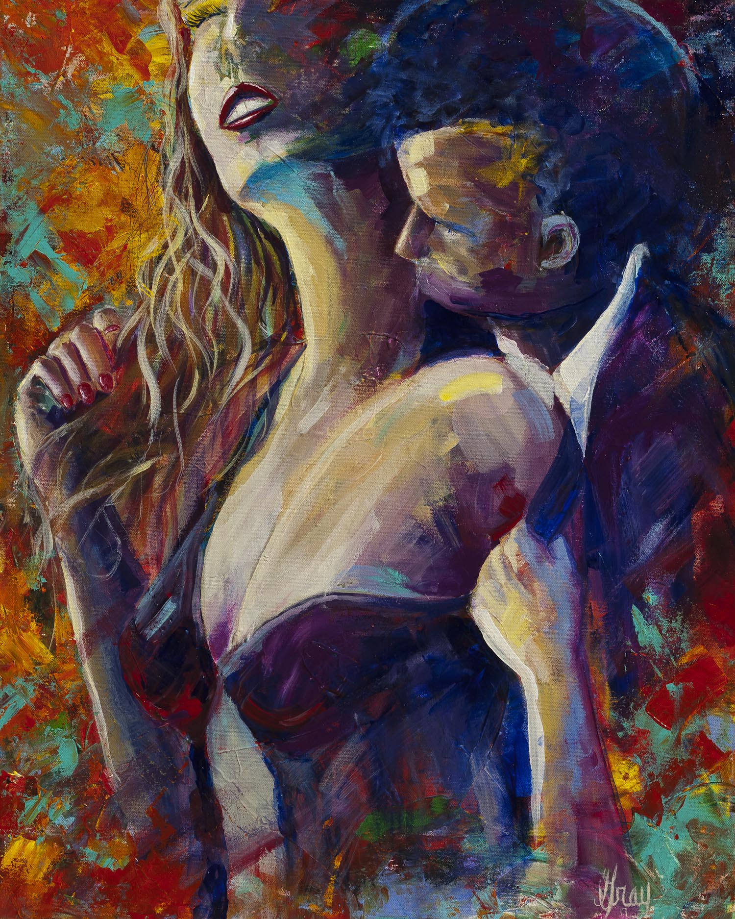 ROMANTIC LOVE Making Bedroom Painting Kissing Man and Woman Intimate  Bedroom Art Print on Canvas wonderful Tonight 