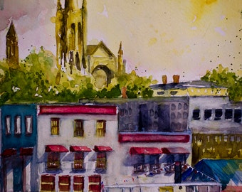 CITYSCAPE WATERCOLOR on CANVAS * Wilmington North Carolina City Art * Giclee on Canvas * Ships Free to UsA