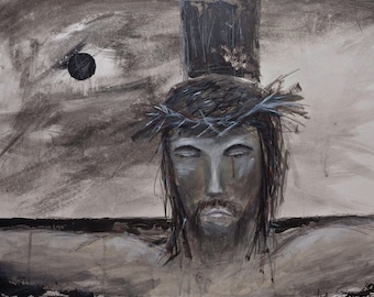 Jesus on the Cross Painting, Christian Art, Spiritual Home Decor