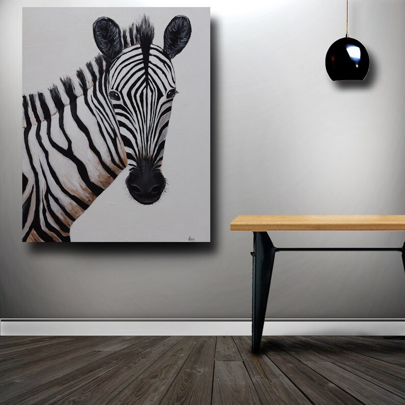 ZEBRA WALL Art AFRICAN Wildlife Wall Art on Stretched Canvas Realism