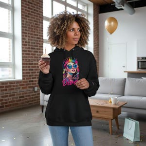 Holiday Diva Hoodie: Vibrant Street Art Style (Cotton Blend)