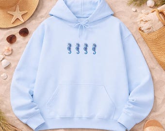 Seahorse embroidery UNISEX ADULTS Hoodie | Cute Ocean Lover Hoodie | Seahorse Icon Hooded Sweater | Seahorse Sweatshirt | Ocean Lover Gift