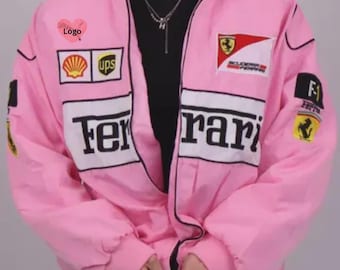 Pink Racing Bomber Jacket | F1 Motorsport Fan Streetwear