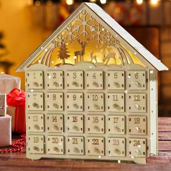 Wooden Advent Calendar | Light-Up Christmas Countdown Box | Cozy LED Holiday Décor & Family Keepsake Gift | Reusable Advent