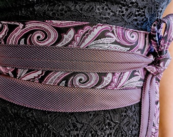 Paisley Purple - Obi Sash Belt Upcycled Silk Ties Amethyst