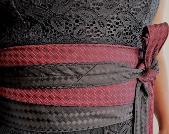 Merlot- Obi Wide Belt Corset Sash recycled Silk Tie