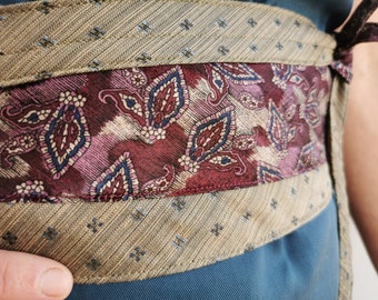 Paisley Sketches - Obi Sash Belt Upcycled Silk Ties Garnet Tan