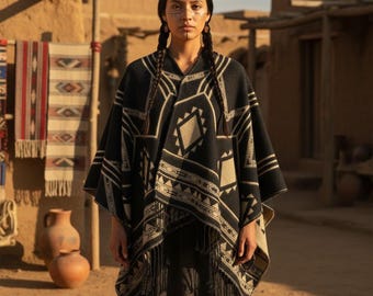 Native Inspired Western Poncho | Tribal Festival Cape | Boho Western Layer for Women | Free Spirit Style
