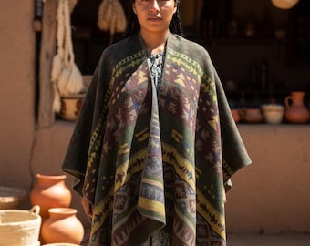 Geometric Poncho | Native American Style, Boho Festival Cape