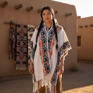 Tribal Poncho | Southwestern Geometric Shawl, Festival Cape