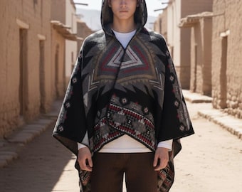 Men's Hooded Tribal Poncho | Western Festival Cape