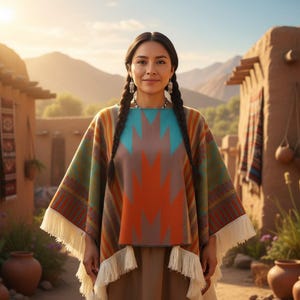 Native American Style Poncho: Western Boho Festival Shawl