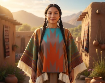 Native American Style Poncho: Western Boho Festival Shawl