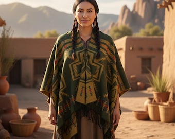 Native American Style Poncho for Women | Western Inspired Festival Cape | Boho Tribal Poncho | Cowgirl Outfit