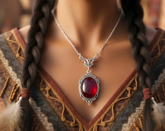 Red Stone Western Necklace | Oval Pendant Boho Jewelry | Southwestern Cowgirl Necklace | Native Inspired Accessory
