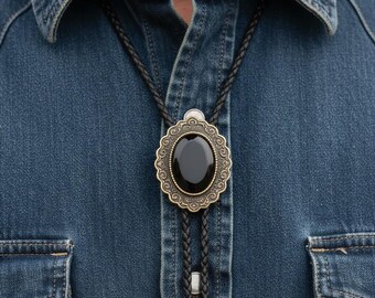 Black Stone Bolo Tie | Western Cowboy Rodeo Necktie