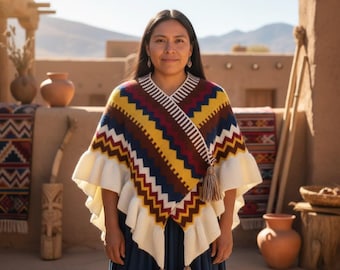 Rainbow Native Style Poncho for Women | Colorful Western Festival Poncho | Boho Tribal Cape | Free Spirit Wear