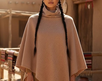 Boho Poncho: Damska jednokolorowa peleryna festiwalowa hipisowska