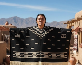 Poncho western nero da uomo / Mantella da cowboy di Clint Eastwood