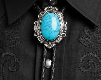 Western Bolo Tie for Men | Turquoise Stone, Rodeo Cowboy Accessory