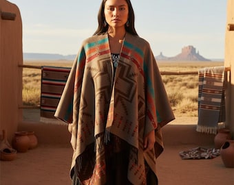 Western Tribal Poncho for Women | Native Inspired Cape | Boho Festival Layer | Cowgirl & Free Spirit Style