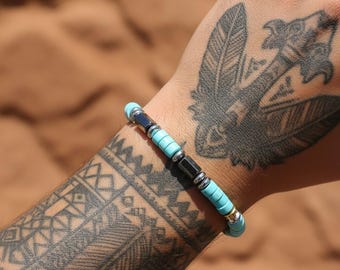 Native American Turquoise Bead Bracelet | Tribal Boho Jewelry | Western Spiritual Bracelet for Men & Women