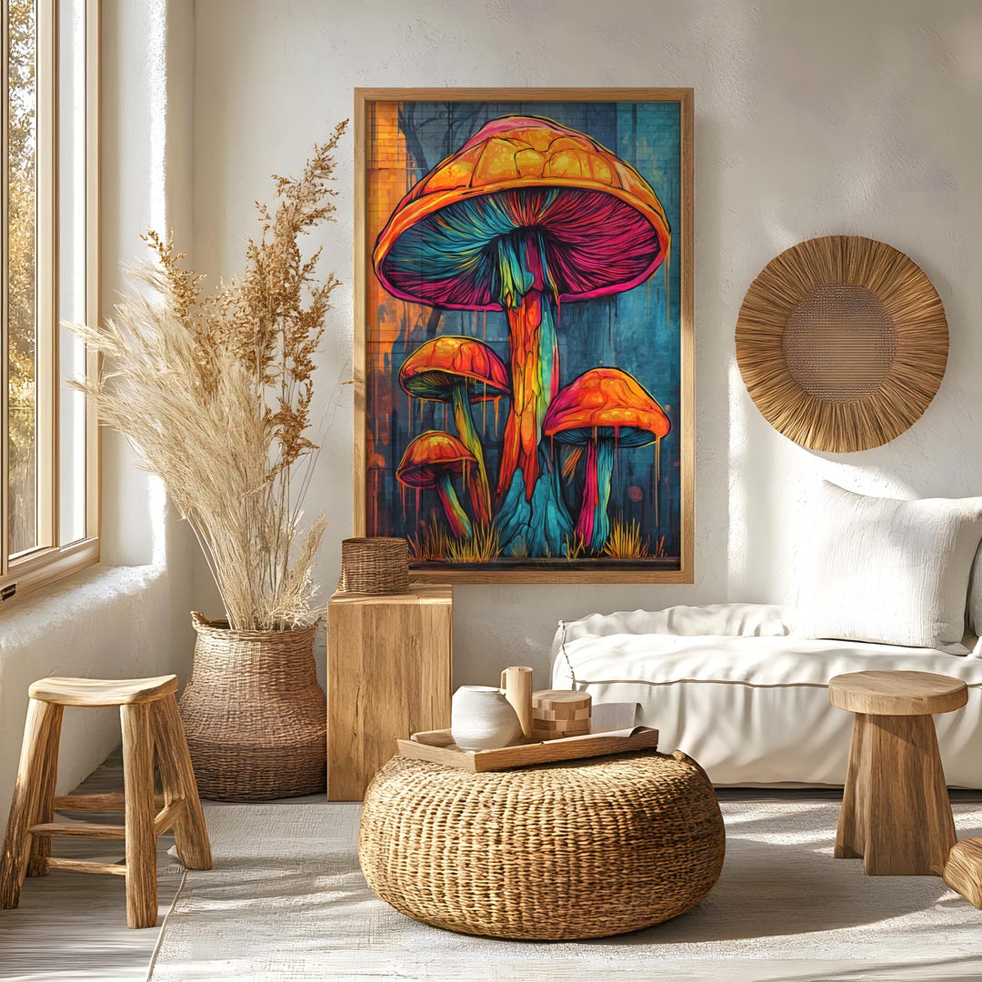 Psychedelic Mushroom Poster, Colorful Wall Art Print, Digital Download ...