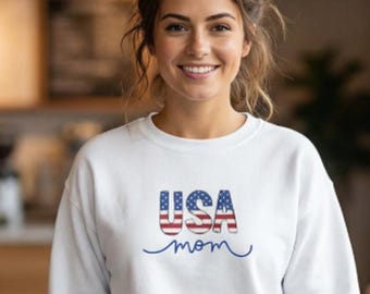 USA Mom Sweatshirt Amerikanische Flagge Vaterländische Kleidung Komfortables Design Script Bekleidung Casual Style Alltag Geschenk vierter Juli Geschenk für Mama