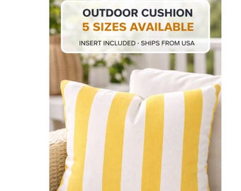 Outdoor Kissen Gelb Gestreift Hampton Style Küstenkissen, Terrassenkissen mit Einsatz, Cabana Streifen Kissen, Strandhaus Dekor